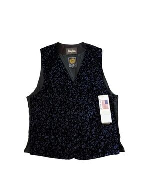 Vintage Neiman Marcus Black & Navy Floral Velvet Vest
